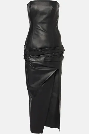 The Attico Vestido midi de piel sin tirantes