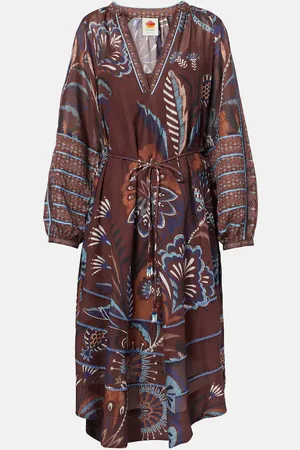 Farm Rio Vestido largo Delicate Garden Brown