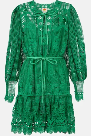 Farm Rio Vestido corto Tropical Flight Green de guipur