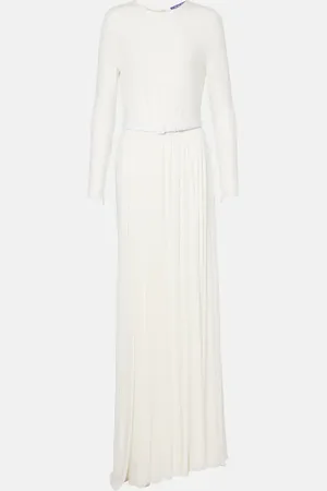 Ralph Lauren Vestido largo fruncido con ribete de piel