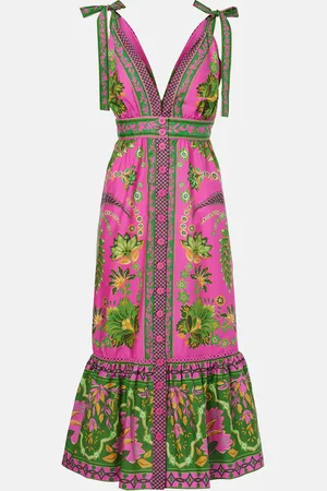 Farm Rio Vestido midi Ana Tapestry Pink de algodón