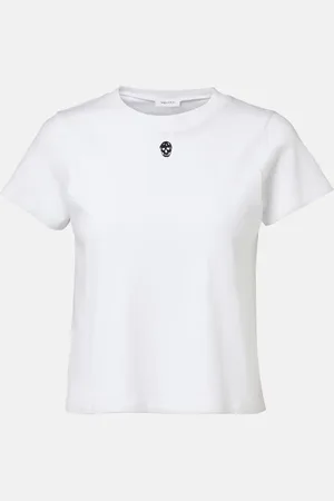 Alexander McQueen Camiseta Skull cropped de algodón