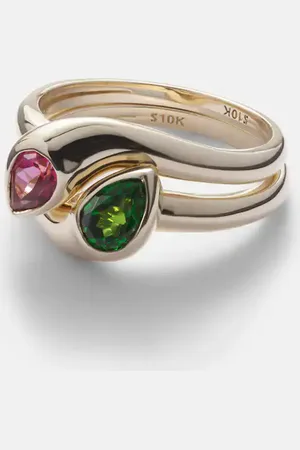 STONE AND STRAND Anillo Perfect Pair de oro de 10 ct con cromodiópsido y topacio