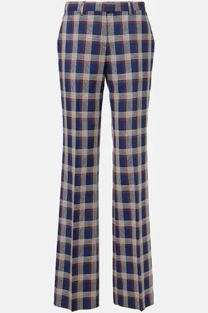 Etro Pantalones anchos de lana a cuadros