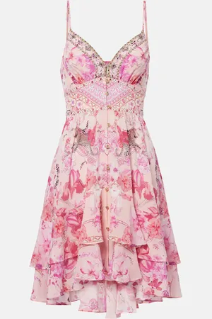 Camilla Vestido corto asimétrico de seda floral