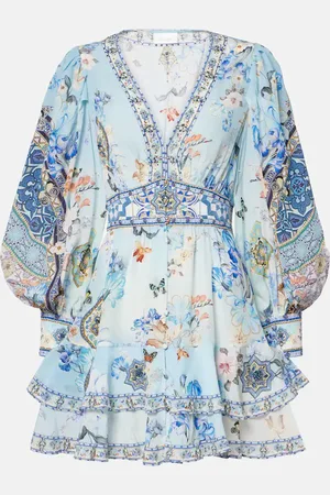 Camilla Vestido corto de seda floral adornado