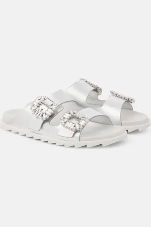 Roger Vivier Sandalias de piel metalizada con cristales