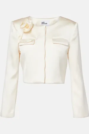 Self-Portrait Blazer Cream 3D Flower de satén