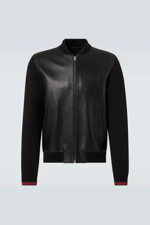 Gucci Chaqueta bomber de piel con Web