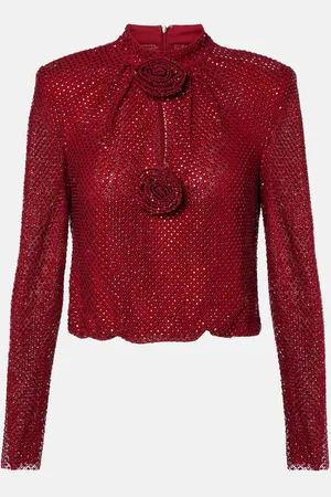 Self-Portrait Blusa de rejilla adornada