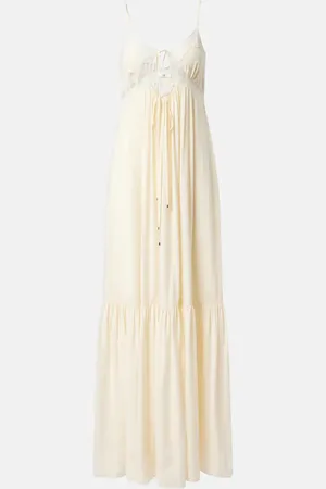 Chloé Chloé Vestido largo de crepé de seda de china con encaje