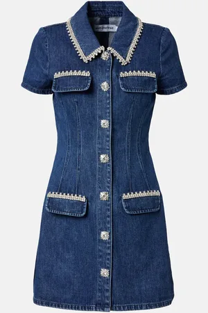 Self-Portrait Vestido corto de denim con cristales