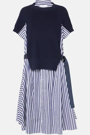 SACAI Vestido midi de algodón a rayas