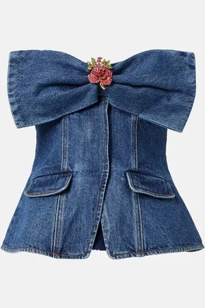 Self-Portrait Top de denim adornado