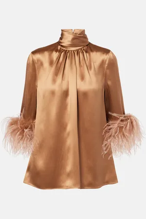 Dolce & Gabbana Blusa de satén de seda con plumas