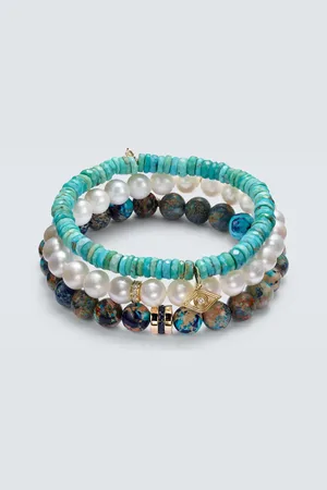 Sydney Evan Set de 3 pulseras de oro de 14 ct con piedras
