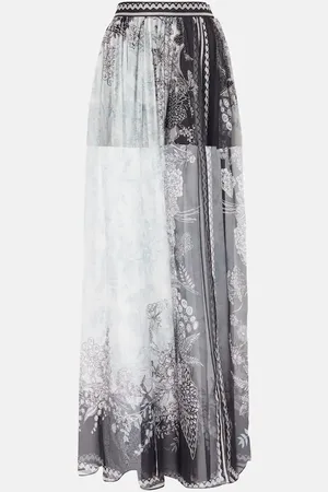 Elie saab Falda larga de chifón de seda estampada