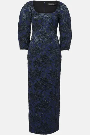 Oscar de la Renta Vestido de fiesta en jacquard floral metalizado