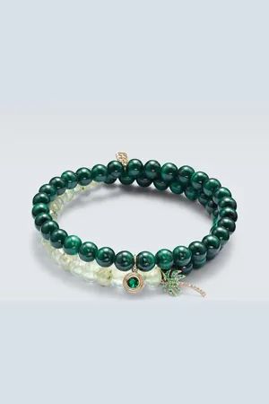 Sydney Evan Set de 2 pulseras de cuentas de oro de 14 ct con esmeraldas y diamantes