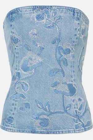 ROTATE Top de denim con cristales