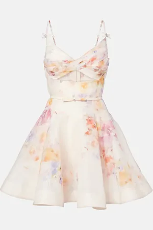 ZIMMERMANN Vestido corto Crush Twist de lino y seda floral
