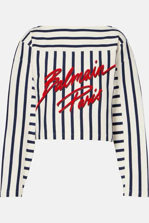 Balmain Sudadera cropped a rayas con logo