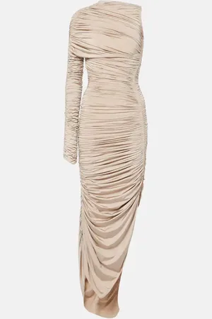 MUGLER Vestido largo asimétrico fruncido