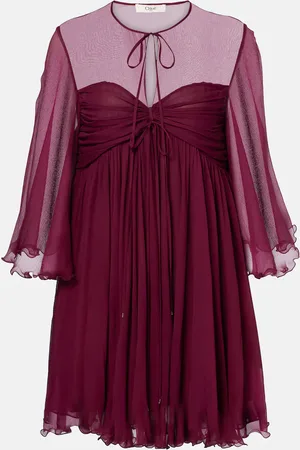 Chloé Chloé Vestido corto semitransparente de seda fruncido