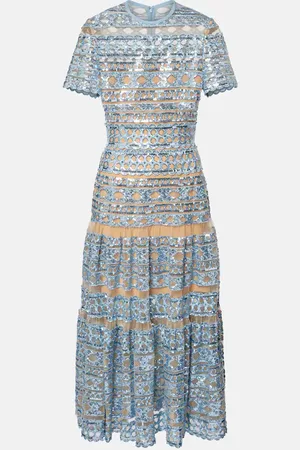 Elie saab Vestido largo de tul bordado