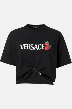 VERSACE Camiseta cropped de algodón con logo