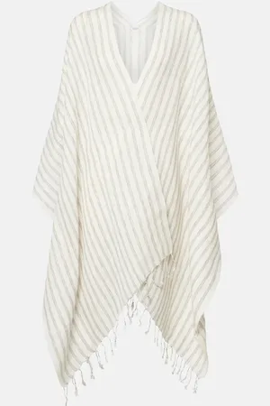 Brunello Cucinelli Poncho de lino a rayas