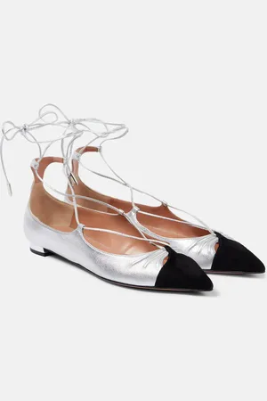 Aquazzura Bailarinas Gabi de piel metalizada con ante