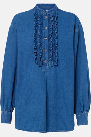 VALENTINO Blusa en denim con volantes