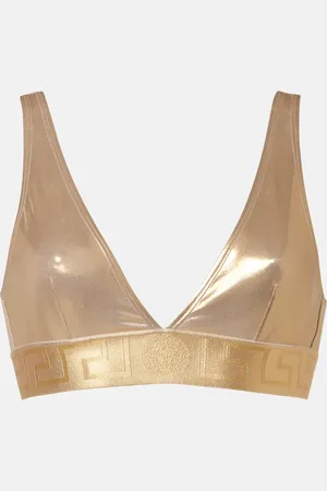 VERSACE Top de bikini metalizado con logo