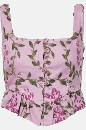 Agua by Agua Bendita Top Eslabon de lino con bordado floral
