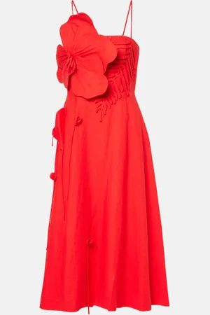 Farm Rio Vestido midi de mezcla de lino con aplique floral