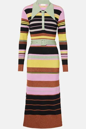 RIXO London Vestido midi metálico a rayas