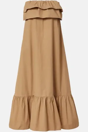 Saint Laurent Vestido largo de sarga de algodón con volantes