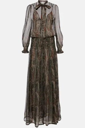 Saint Laurent Vestido largo de crepón de seda con paisley