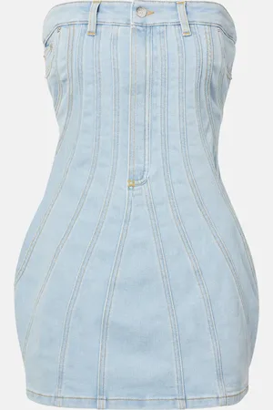 MUGLER Vestido bustier en denim con paneles