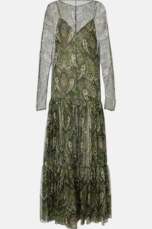 Saint Laurent Vestido largo de crepón de seda con paisley
