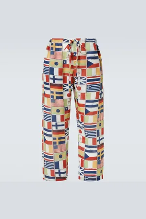 BODE Pantalones rectos International de lino estampados