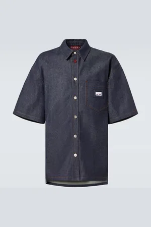Gucci Camisa bowling de denim con Web