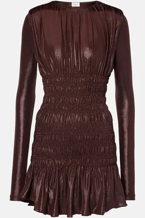 Saint Laurent Vestido midi en lamé de jersey fruncido