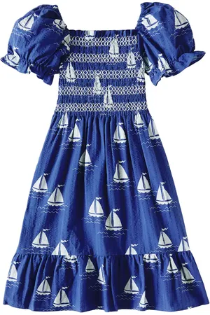 Mini Rodini Vestido Sailing Boats de algodón fruncido