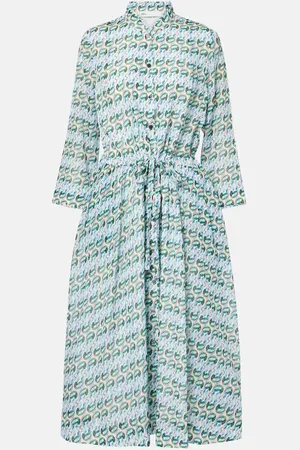 Tory Burch Vestido midi de algodón y seda estampado