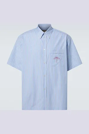 Plan C Camisa de popelín de algodón a rayas