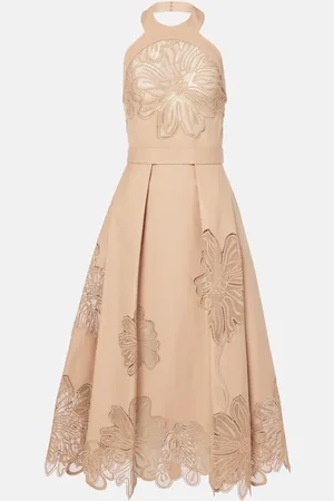 Elie saab Vestido midi de gabardina con bordado