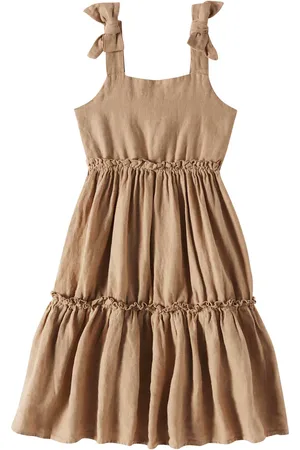 Donsje Vestido Janne de lino fruncido con lazo