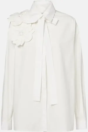 Elie saab Camisa de popelín de algodón con aplique floral
